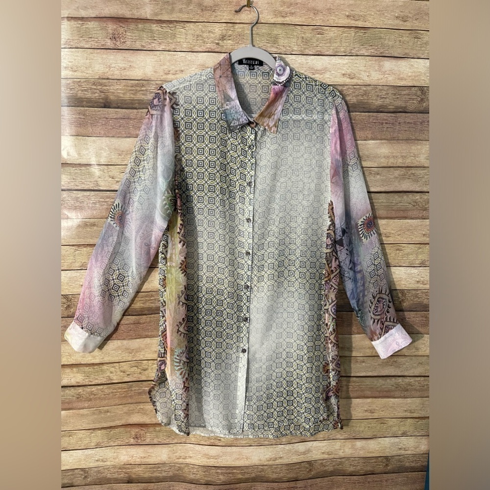 Sisters Women’s Mixed Print Sheer Blouse Tunic Top Size: Small